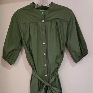 Green Benetton Buttoned Shirt Dress Cotton Blend Sz Small